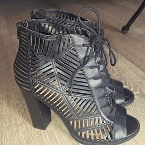 Mix No. 6 Size 8.5 Womens Black Strappy Heeled Boots